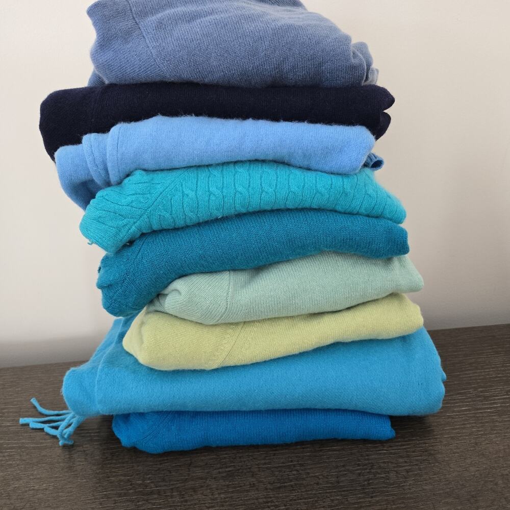 Lot 9 Cashmere Sweater Blue Green Turquoise Craft Scrap Cutter Upcycle FLAWS 4lb